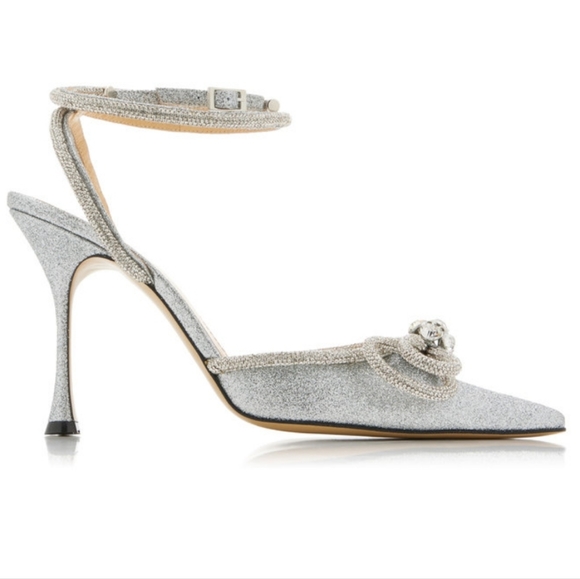 NIB MACH & MACH Double Bow Crystal-Embellished Glittered Pumps Heels - Picture 1 of 14